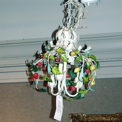Lot 442 - Italian Painted Fruit-Form Three-Light Chandelier