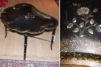 Lot 323 - Regency Style Black Lacquered Mother-of-Pearl...