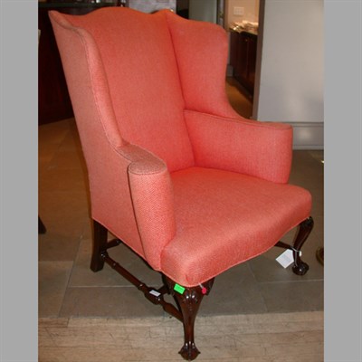 Lot 611 - George III Style Upholstered Mahogany Wing Chair