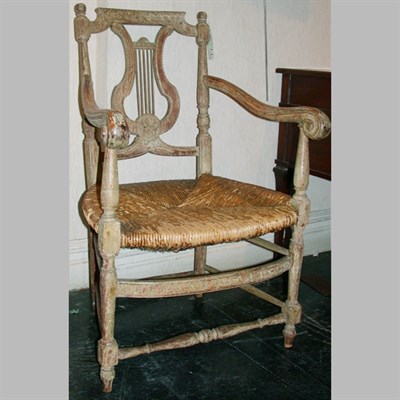 Lot 182 - Neoclassical Style Painted Rush Seat Armchair