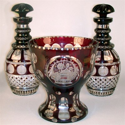 Lot 313 - Group of Three Ruby Cut to Clear Glass Articles