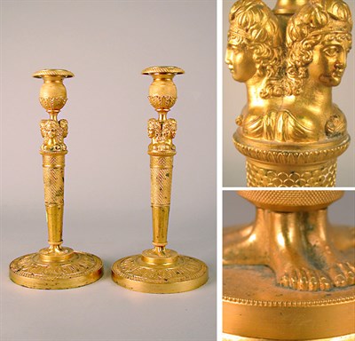 Lot 545 - Pair of Empire Style Gilt-Bronze Candlesticks