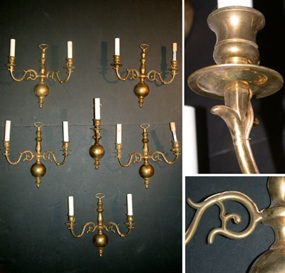 Lot 287 - Set of Five Baroque Style Brass Two-Light...