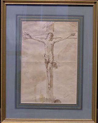 Lot 3 - Ubaldo Gandolfi CRUCIFIXION Brown ink and gray...