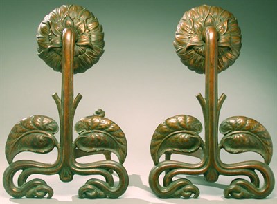 Lot 636 - Pair of Aesthetic Movement Bronze Andirons...