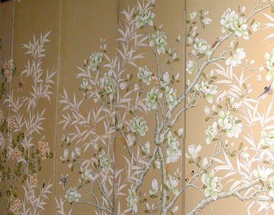 Lot 424 - Wallpaper Covered Twelve-Fold Screen Decorated...