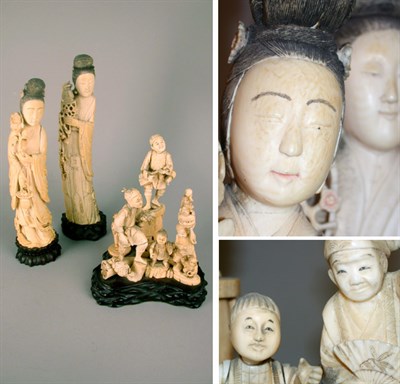 Lot 470 - Group of Three Ivory Figural Carvings