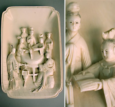 Lot 318 - Chinese Carved Ivory Relief of Maidens