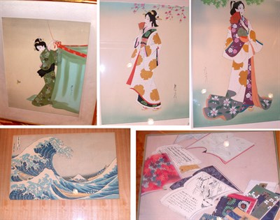 Lot 136 - Group of Ten Japanese Watercolors and Prints...