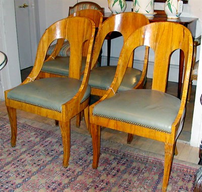 Lot 347A - Four Biedermeier Fruitwood Side Chairs Raised...