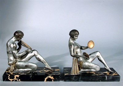 Lot 286 - Pair of Art Deco Patinated-Metal Figures Each...