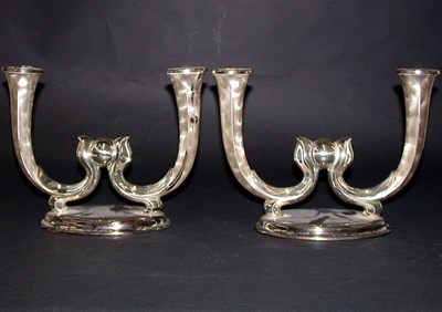 Lot 282 - Pair of Art Deco Silver Plated Two-Light...