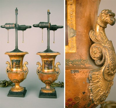 Lot 566 - Pair of Neoclassical Style Tole Painted...