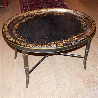 Lot 575 - Regency Style Black Lacquered Gilt Decorated...