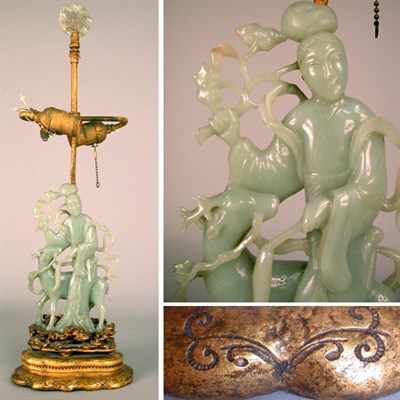 Lot 548 - Carved Hardstone and Gilt-Metal Figural Lamp