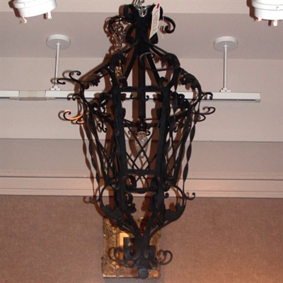 Lot 433 - Pair of Rococo Style Wrought-Iron Lanterns