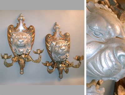 Lot 485 - Pair of Silvered and Gilt Carved Wood...