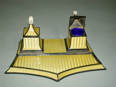 Lot 565 - French Sterling Silver and Enamel Inkstand...