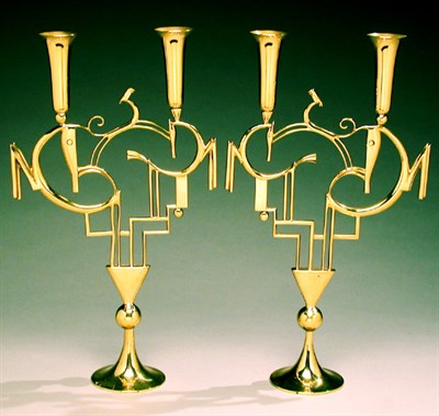 Lot 251 - Pair of Hagenauer Brass Candelabra Each with...