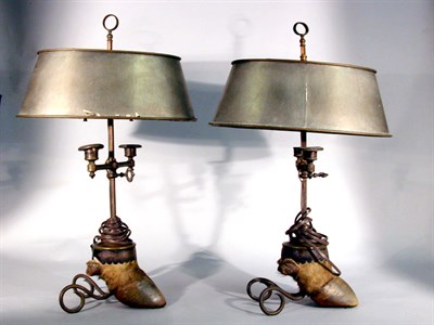 Lot 725 - Pair of Brass Mounted Animal Hoof Lamps Height...