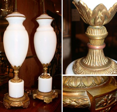Lot 291 - Pair of Empire Style Gilt-Metal and Opaline...