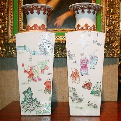 Lot 298 - Pair of Chinese Export Polychrome Decorated Vases
