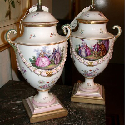 Lot 332 - Pair of Sevres Style Porcelain Lamps