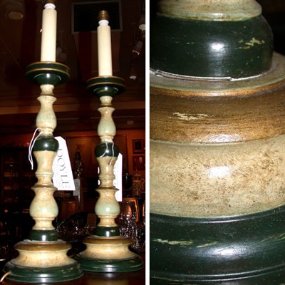 Lot 362 - Pair of Painted Wood Lamps