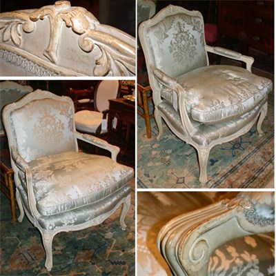 Lot 396 - Pair of Louis XV Style Painted and Upholstered...