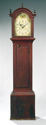 Lot 384 - Federal Red Painted Tall Case Clock...