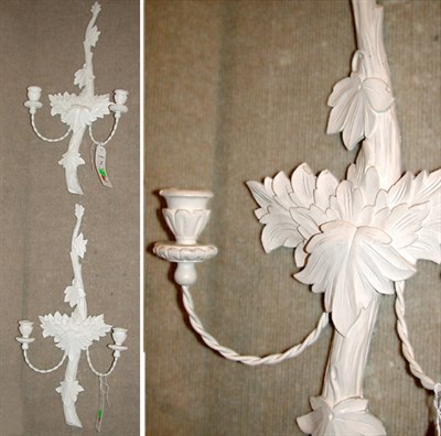 Lot 530 - Pair of Louis XV Style Painted Wood Two-Light...