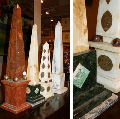 Lot 432 - Group of Four Marble and Alabaster Obelisks
