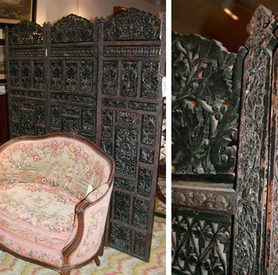 Lot 613 - Anglo-Indian Hardwood Three-Panel Screen