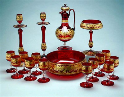 Lot 643 - Gilt Decorated Bohemian Glass Table Service...