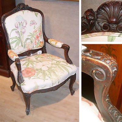 Lot 722 - Louis XV Style Upholstered Walnut Fauteuil