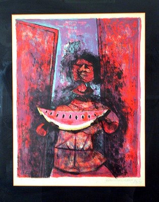 Lot 377 - Rufino Tamayo MUJER CON SANDIA Color...