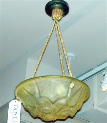 Lot 292 - Art Deco Molded Glass Three-Light Chandelier...