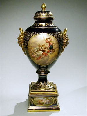 Lot 680 - Vienna Style Porcelain Covered Vase on Stand...