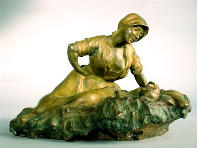 Lot 343 - Bronze Group of a Rustic Mother and Child The...