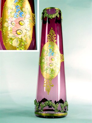 Lot 340 - Bohemian Glass Vase Of tapering cylindrical...