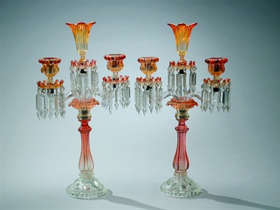 Lot 629 - Pair of Baccarat Glass Two-Light Candelabra In...