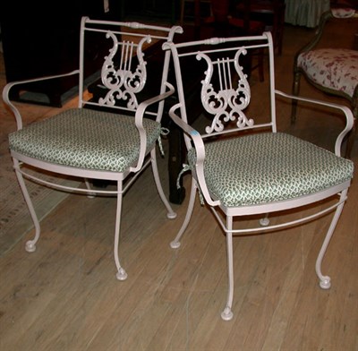 Lot 361 - Pair of Neoclassical Style Painted Iron Armchairs