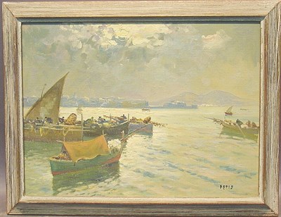 Lot 77 - Petis 20th Century FISHING BOATS NEARING A...