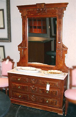 Lot 230 - Victorian Marble Top Mahogany and Burl-Wood...
