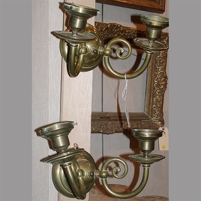 Lot 219 - Pair of Baroque Style Brass Two-Light Sconces