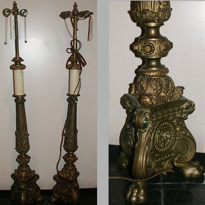 Lot 184 - Pair of Baroque Style Patinated-Metal Lamps