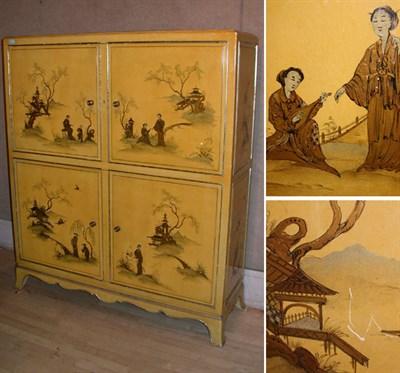 Lot 241 - Oriental Style Yellow Lacquered Chinoiserie...