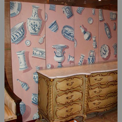 Lot 413A - Painted Five-Panel Screen Decorated with blue...