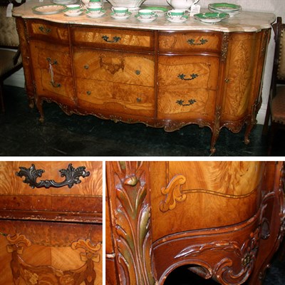 Lot 180 - Louis XV Style Marble Top Marquetry Inlaid...