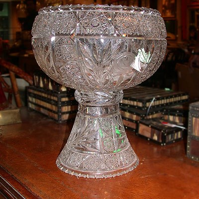 Lot 553 - Colorless Cut Glass Punch Bowl on Stand
